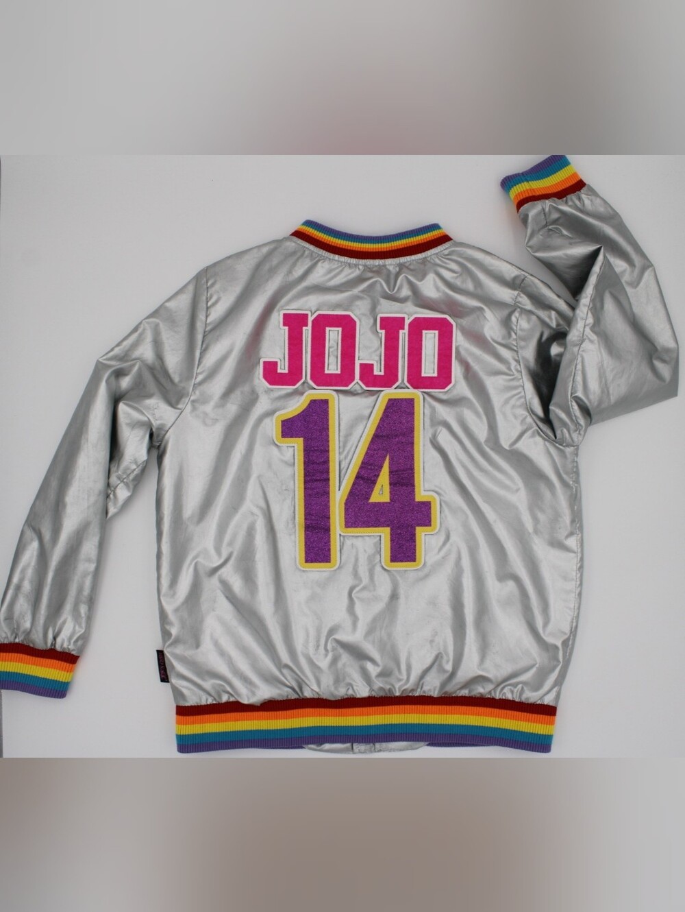 JoJo Siwa Nickelodeon Girls Silver Rainbow Sequin Bomber Jacket Size 14/16 XL - Picture 2 of 8